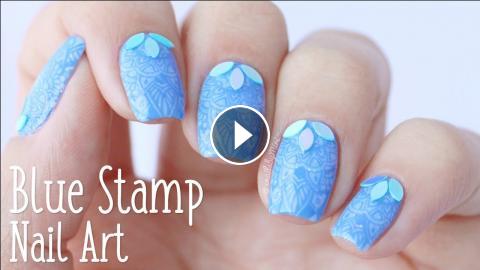 Blue Nail Art Stamp Design Using Plate A010 By Whats Up Nails
