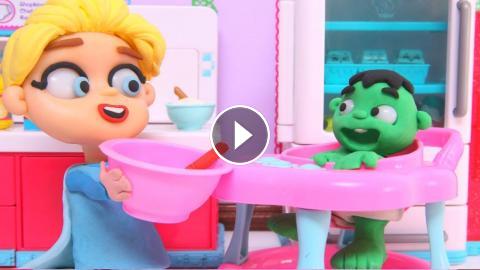 BABY HULK PLAY DOH CARTOONS ❤ Superhero & Frozen Elsa Cartoons For Kids ❤  Stop Motion Videos
